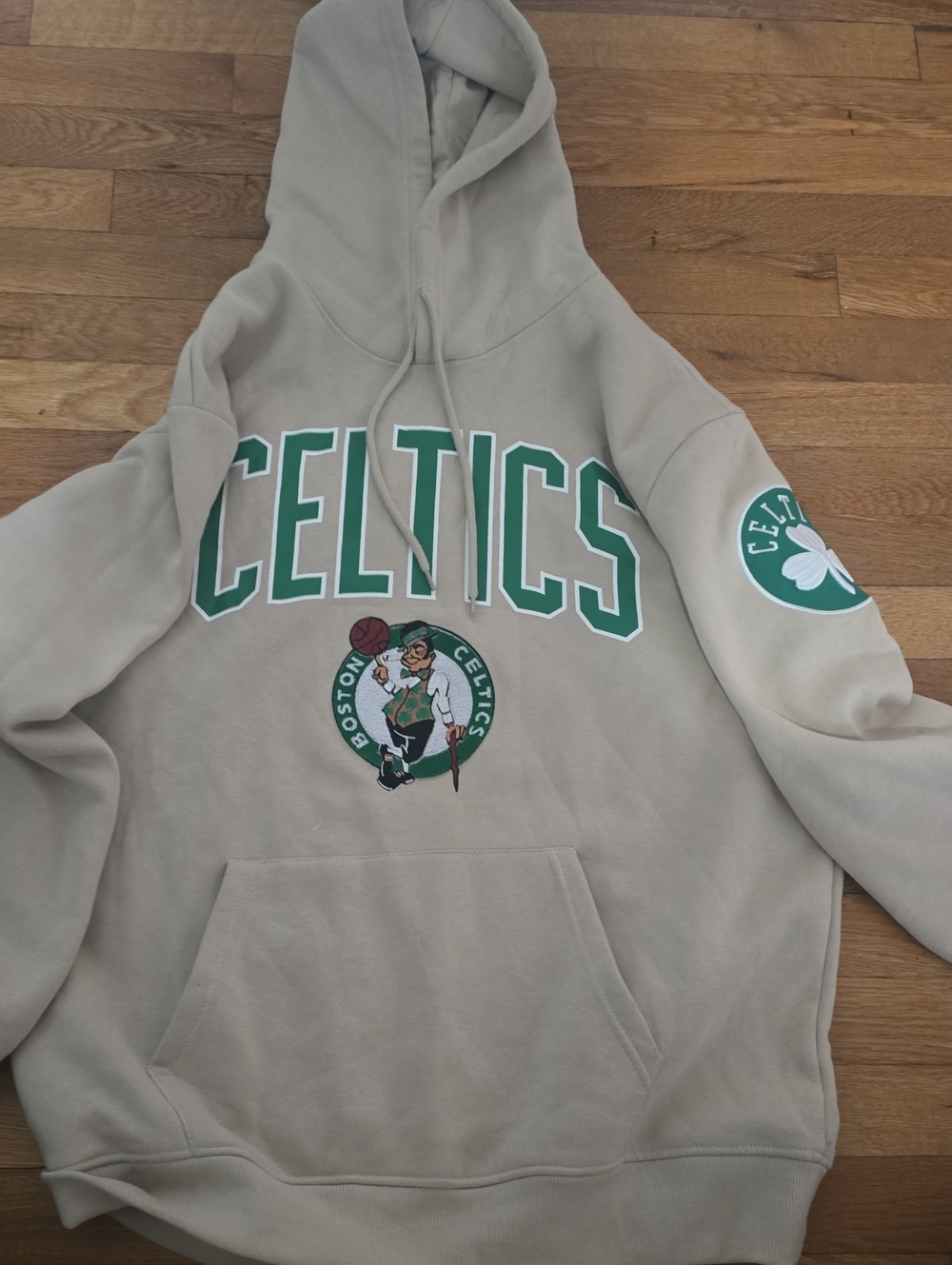 NBA Beige Hoodie with Green Celtics Logo